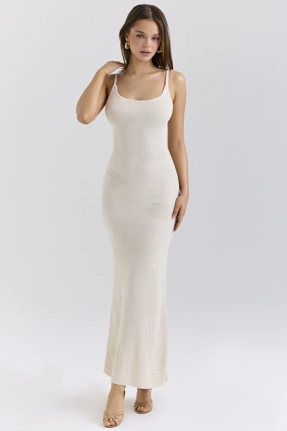 Dara Ecru Rose Embroidered Maxi Dress Dara Ecru Rose Embroidered Maxi Dress