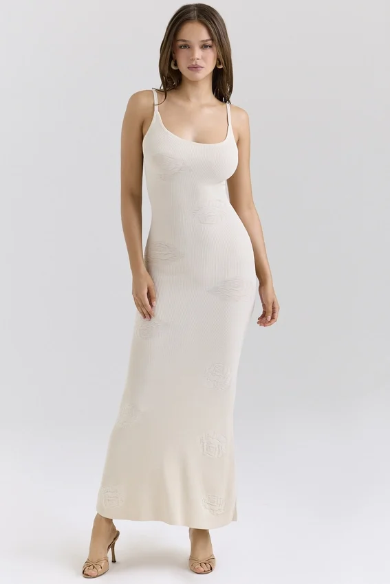Dara Ecru Rose Embroidered Maxi Dress Dara Ecru Rose Embroidered Maxi Dress