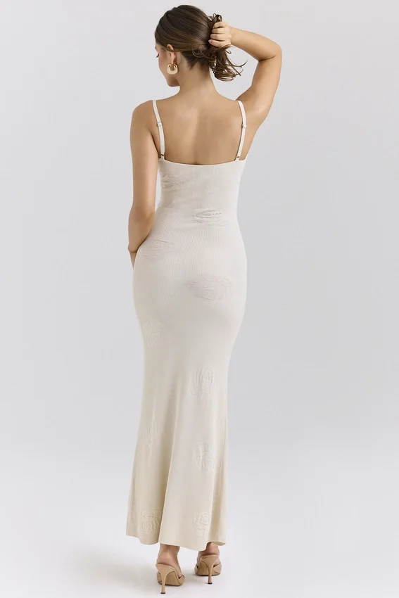 Dara Ecru Rose Embroidered Maxi Dress Dara Ecru Rose Embroidered Maxi Dress