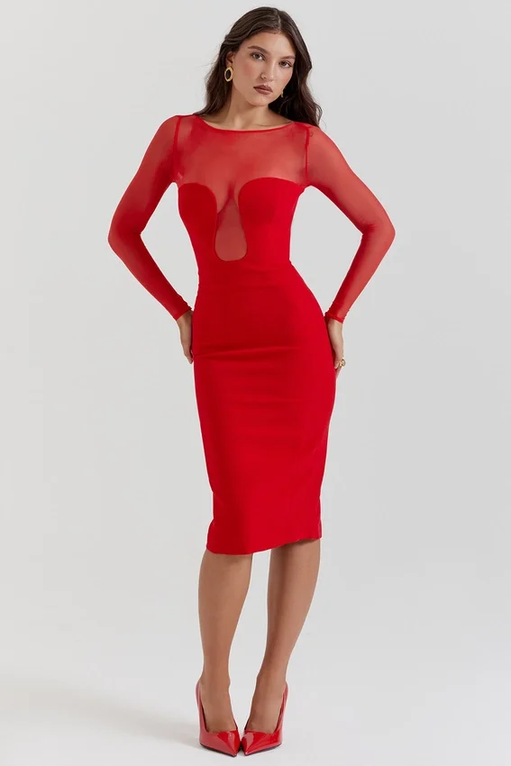 Darcy Scarlet Plunge Midi Dress Darcy Scarlet Plunge Midi Dress