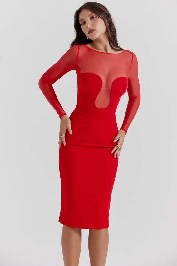 Darcy Scarlet Plunge Midi Dress Darcy Scarlet Plunge Midi Dress
