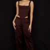 Daria Chocolate Satin Cargo Trousers Daria Chocolate Satin Cargo Trousers