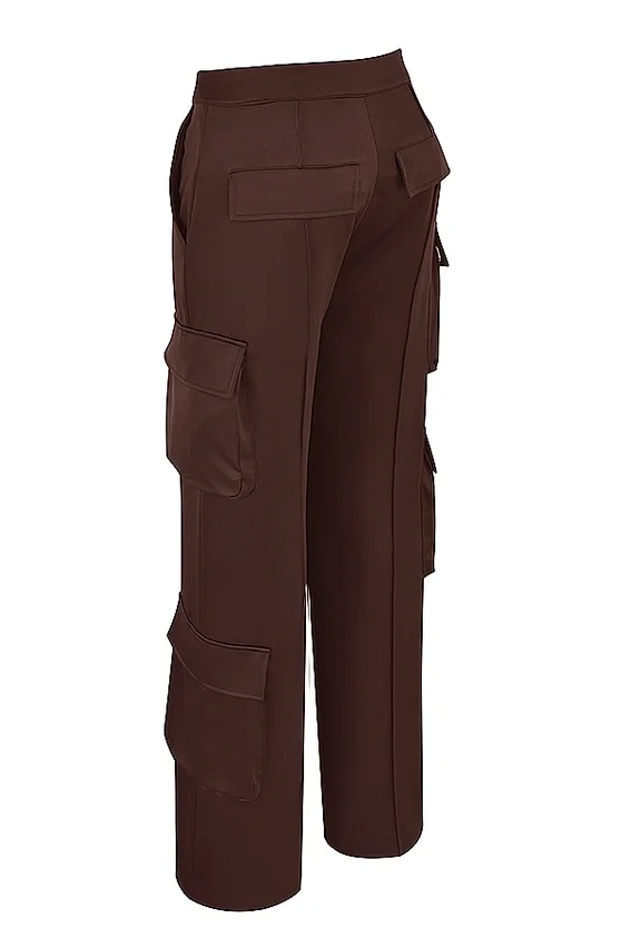Daria Chocolate Satin Cargo Trousers Daria Chocolate Satin Cargo Trousers