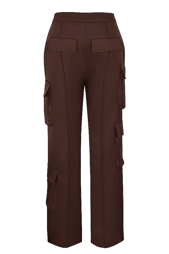 Daria Chocolate Satin Cargo Trousers Daria Chocolate Satin Cargo Trousers