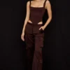 Daria Chocolate Satin Cargo Trousers Daria Chocolate Satin Cargo Trousers