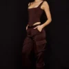 Daria Chocolate Satin Cargo Trousers Daria Chocolate Satin Cargo Trousers