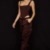 Daria Chocolate Satin Cargo Trousers Daria Chocolate Satin Cargo Trousers