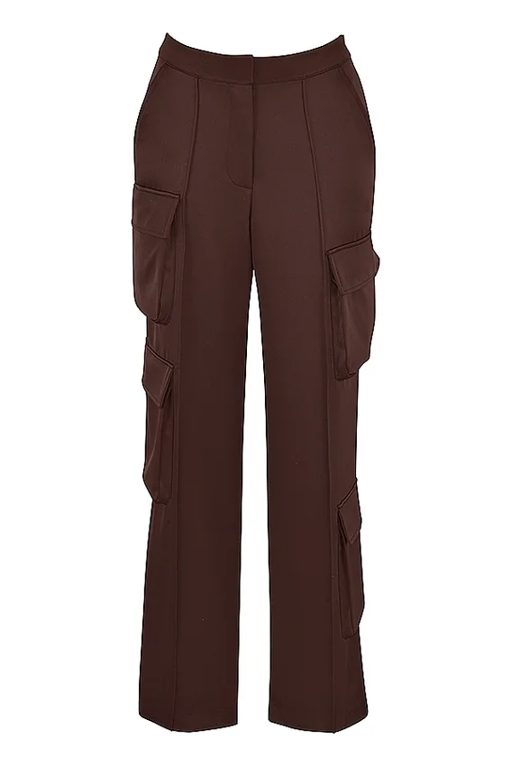 Daria Chocolate Satin Cargo Trousers Daria Chocolate Satin Cargo Trousers