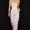 Daria Crystal Satin Straight Leg Cargo Trousers