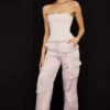 Daria Crystal Satin Straight Leg Cargo Trousers