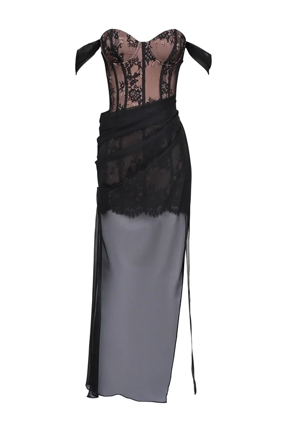 Debut Black Off Shoulder Lace Maxi Dress Debut Black Off Shoulder Lace Maxi Dress