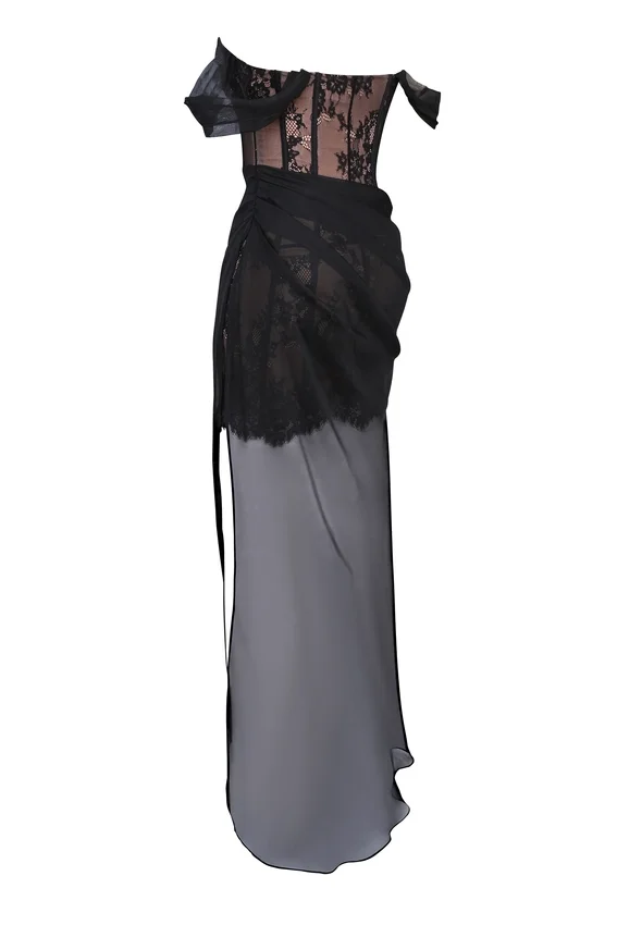 Debut Black Off Shoulder Lace Maxi Dress Debut Black Off Shoulder Lace Maxi Dress