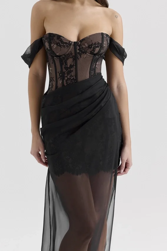 Debut Black Off Shoulder Lace Maxi Dress Debut Black Off Shoulder Lace Maxi Dress