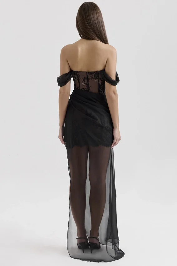 Debut Black Off Shoulder Lace Maxi Dress Debut Black Off Shoulder Lace Maxi Dress