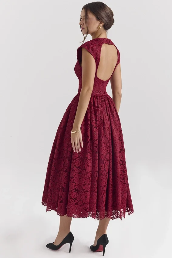 Debutante Berry Lace Backless Midi Dress Debutante Berry Lace Backless Midi Dress