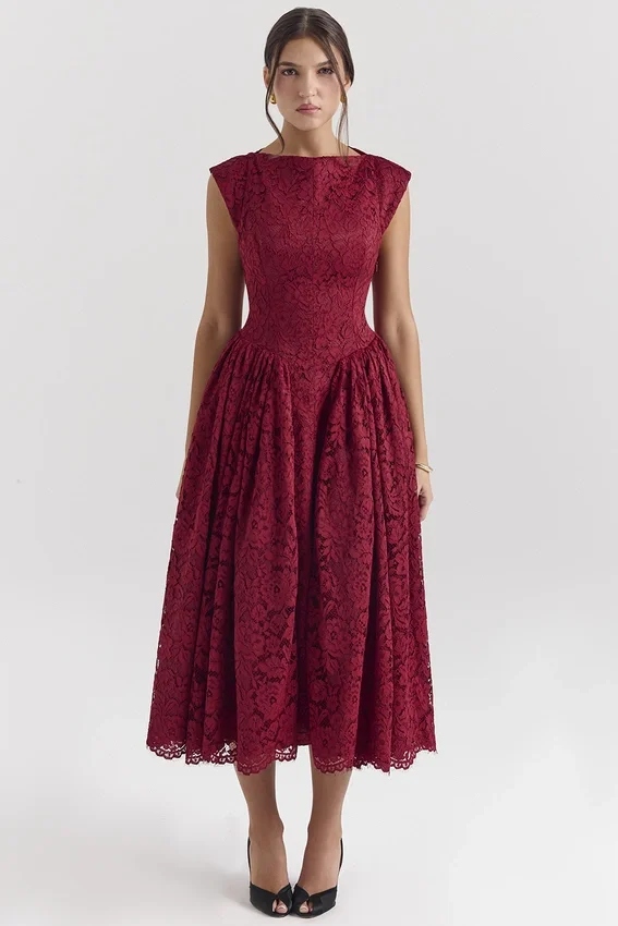 Debutante Berry Lace Backless Midi Dress Debutante Berry Lace Backless Midi Dress