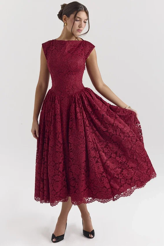 Debutante Berry Lace Backless Midi Dress Debutante Berry Lace Backless Midi Dress