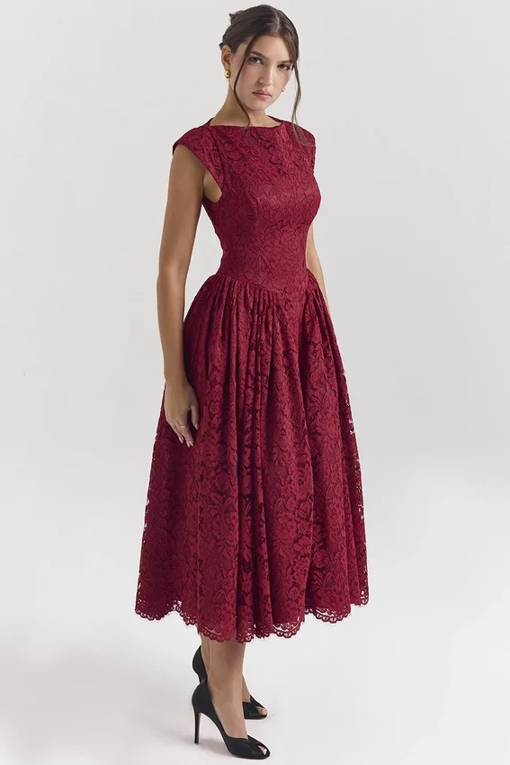 Debutante Berry Lace Backless Midi Dress Debutante Berry Lace Backless Midi Dress