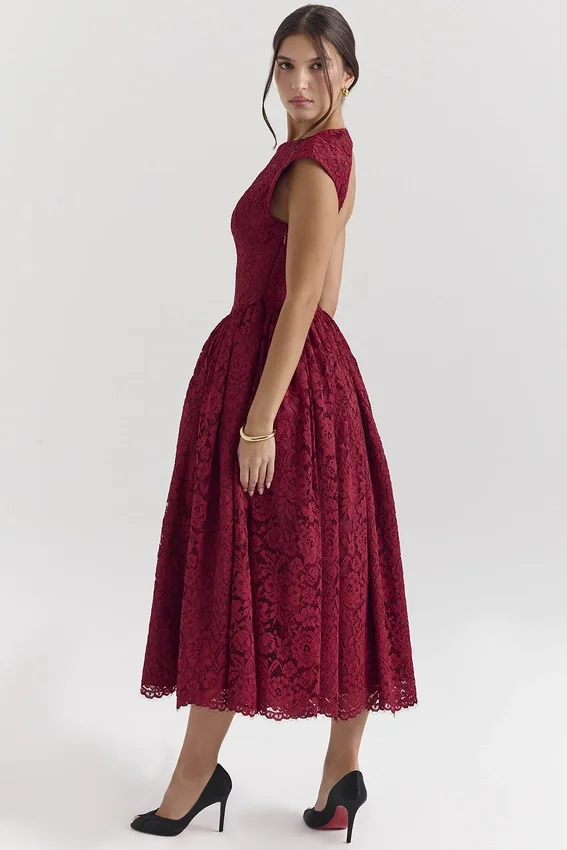 Debutante Berry Lace Backless Midi Dress Debutante Berry Lace Backless Midi Dress