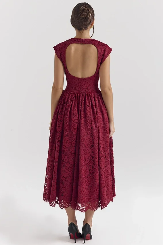 Debutante Berry Lace Backless Midi Dress Debutante Berry Lace Backless Midi Dress