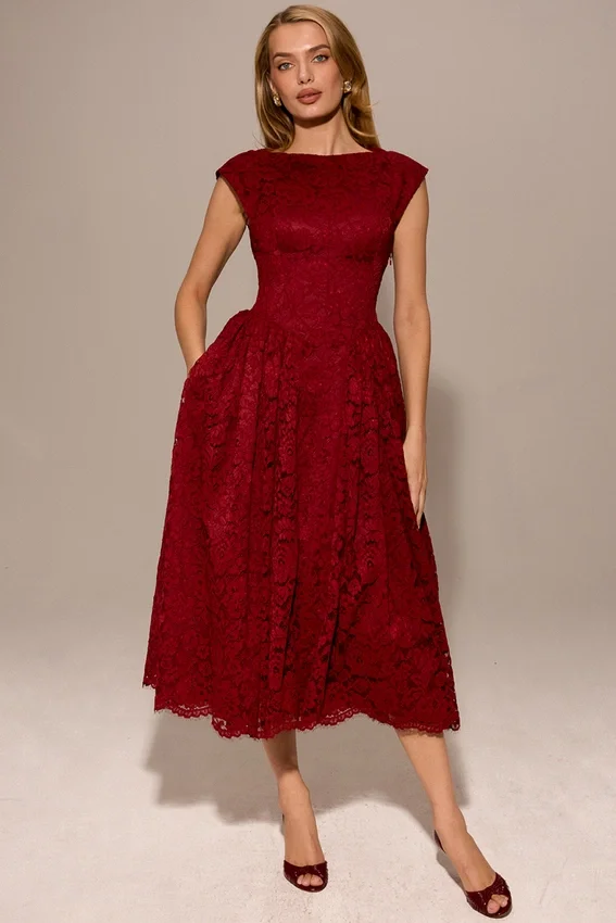Debutante Berry Lace Backless Midi Dress Debutante Berry Lace Backless Midi Dress