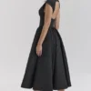 Debutante Black Moire Satin Backless Midi Dress Debutante Black Moire Satin Backless Midi Dress