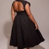 Debutante Black Moire Satin Backless Midi Dress Debutante Black Moire Satin Backless Midi Dress