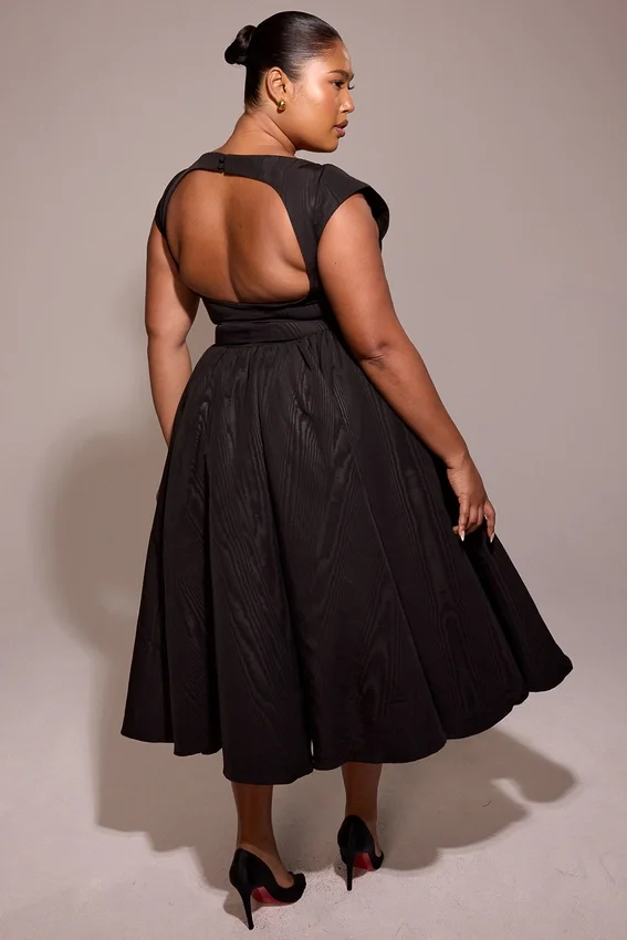Debutante Black Moire Satin Backless Midi Dress Debutante Black Moire Satin Backless Midi Dress
