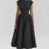 Debutante Black Moire Satin Backless Midi Dress Debutante Black Moire Satin Backless Midi Dress