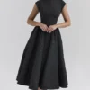 Debutante Black Moire Satin Backless Midi Dress Debutante Black Moire Satin Backless Midi Dress