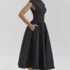 Debutante Black Moire Satin Backless Midi Dress Debutante Black Moire Satin Backless Midi Dress