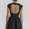 Debutante Black Moire Satin Backless Midi Dress Debutante Black Moire Satin Backless Midi Dress
