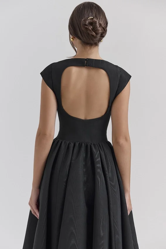 Debutante Black Moire Satin Backless Midi Dress Debutante Black Moire Satin Backless Midi Dress