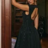 Debutante Black Moire Satin Backless Midi Dress Debutante Black Moire Satin Backless Midi Dress