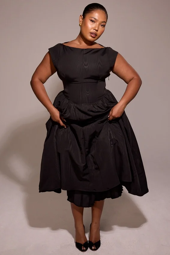 Debutante Black Moire Satin Backless Midi Dress Debutante Black Moire Satin Backless Midi Dress