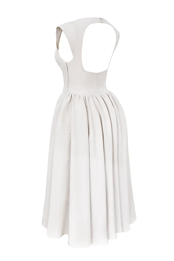 Debutante French Dove Moire Satin Backless Midi Dress Debutante French Dove Moire Satin Backless Midi Dress