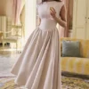 Debutante French Dove Moire Satin Backless Midi Dress Debutante French Dove Moire Satin Backless Midi Dress