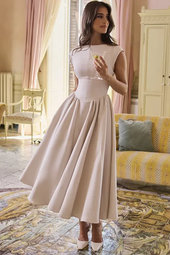Debutante French Dove Moire Satin Backless Midi Dress Debutante French Dove Moire Satin Backless Midi Dress