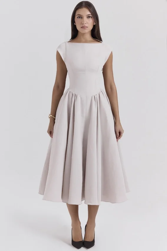 Debutante French Dove Moire Satin Backless Midi Dress Debutante French Dove Moire Satin Backless Midi Dress