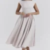 Debutante French Dove Moire Satin Backless Midi Dress Debutante French Dove Moire Satin Backless Midi Dress