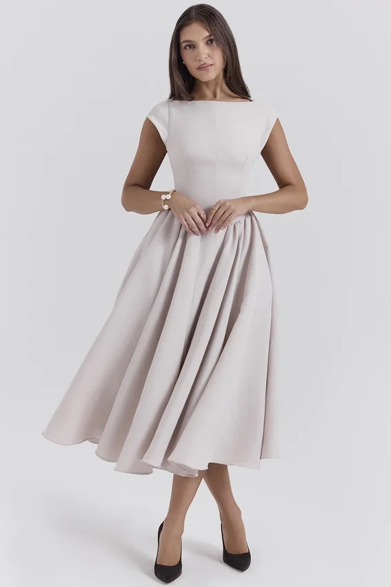 Debutante French Dove Moire Satin Backless Midi Dress Debutante French Dove Moire Satin Backless Midi Dress