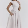 Debutante French Dove Moire Satin Backless Midi Dress Debutante French Dove Moire Satin Backless Midi Dress