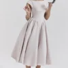Debutante French Dove Moire Satin Backless Midi Dress Debutante French Dove Moire Satin Backless Midi Dress