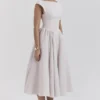 Debutante French Dove Moire Satin Backless Midi Dress Debutante French Dove Moire Satin Backless Midi Dress
