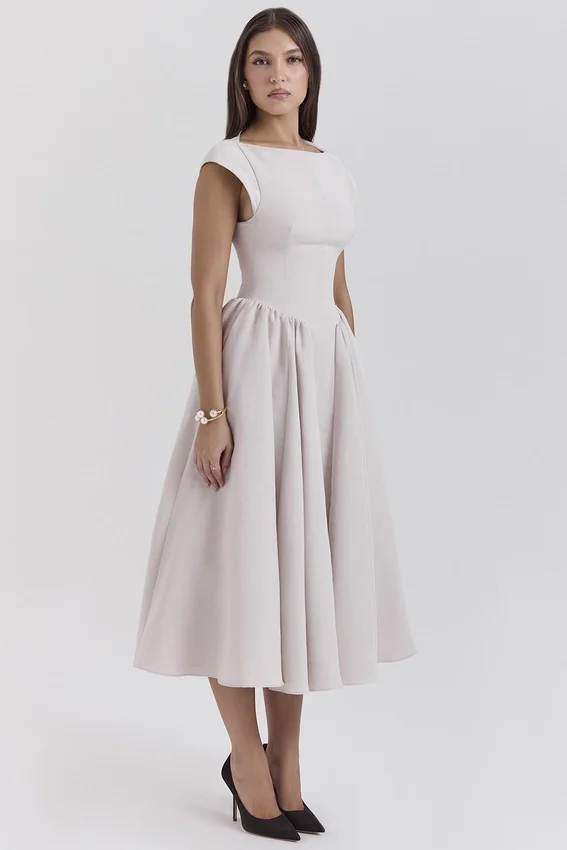 Debutante French Dove Moire Satin Backless Midi Dress Debutante French Dove Moire Satin Backless Midi Dress