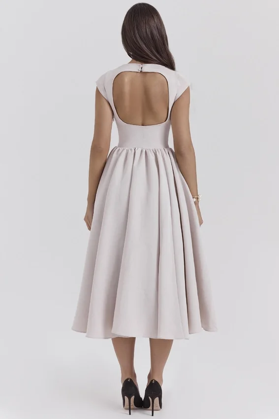Debutante French Dove Moire Satin Backless Midi Dress Debutante French Dove Moire Satin Backless Midi Dress