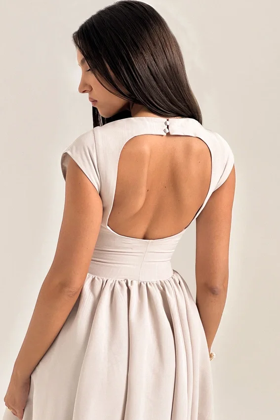 Debutante French Dove Moire Satin Backless Midi Dress Debutante French Dove Moire Satin Backless Midi Dress