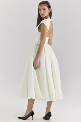Debutante Ivory Moire Satin Midi Dress