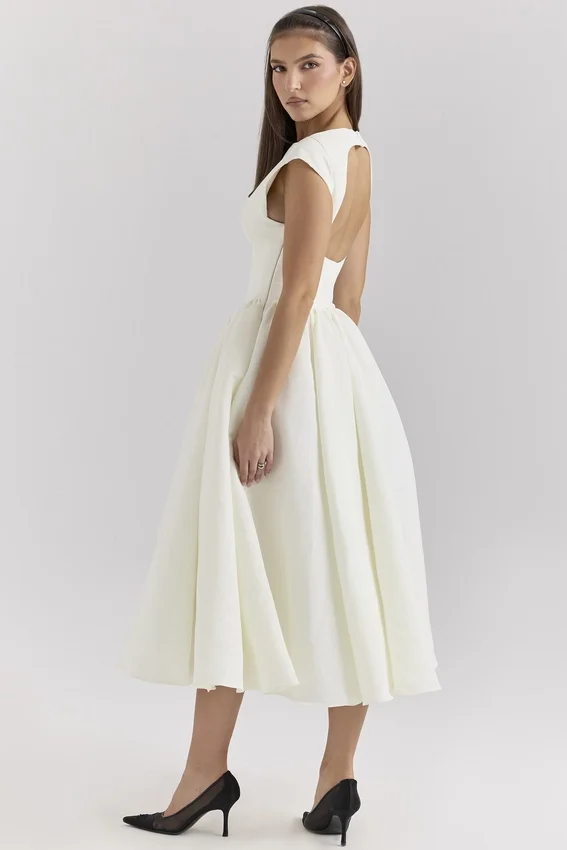Debutante Ivory Moire Satin Midi Dress Debutante Ivory Moire Satin Midi Dress
