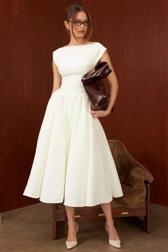 Debutante Ivory Moire Satin Midi Dress Debutante Ivory Moire Satin Midi Dress